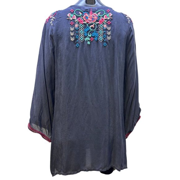 Johnny Was Embroidered Blouse Gray Multicolor L - Picture 2 of 6